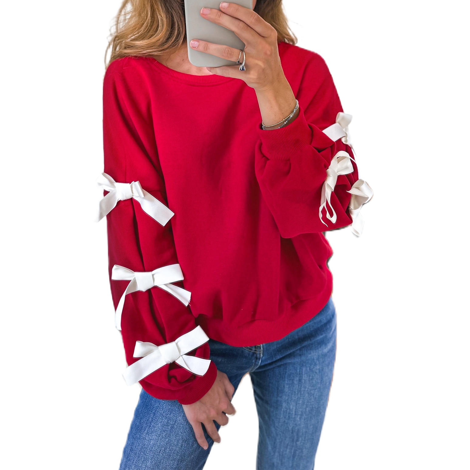 Skillofyz Women’s Oversized Sweatshirts Long Sleeve Round Neck Loose Fit Pullover Tops with Bows Spring Fall Clothes