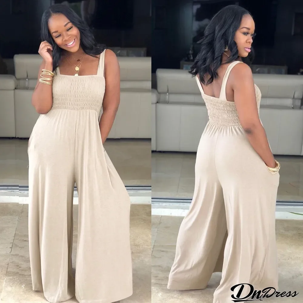 Solid Wide Leg Straps Casual One Piece Jumpsuits