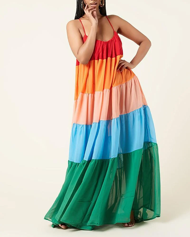 Casual Loose Rainbow Slip Dress