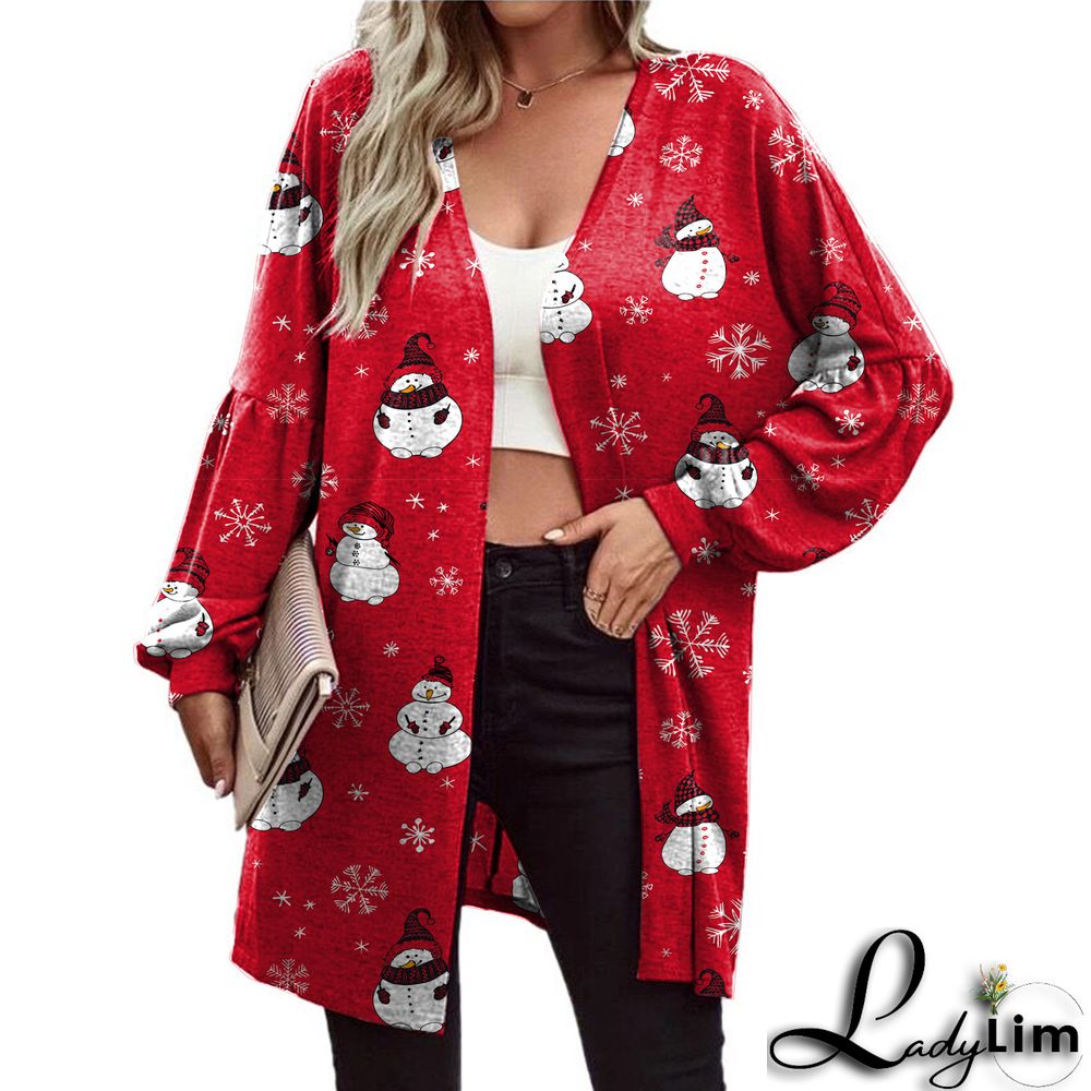 Christmas Women printed long-sleeved cardigan jacket