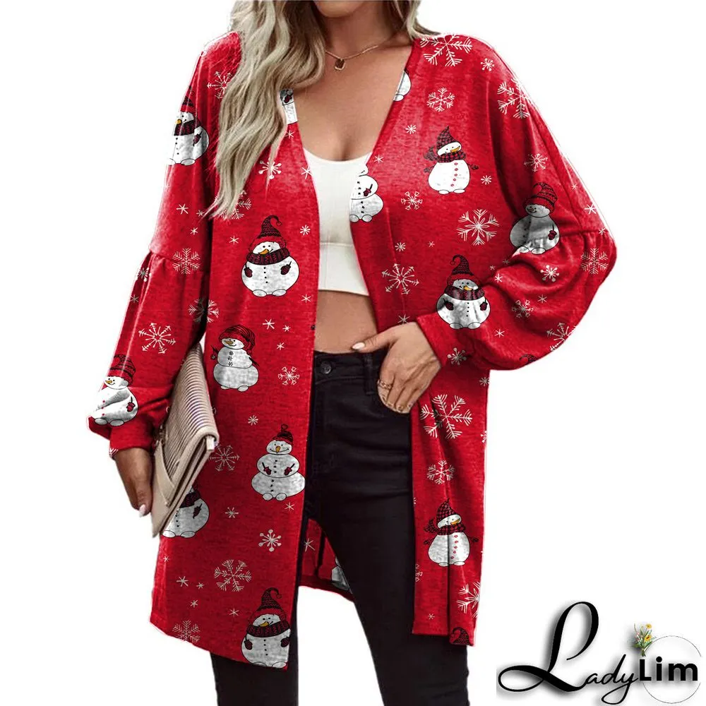 Christmas Women printed long-sleeved cardigan jacket