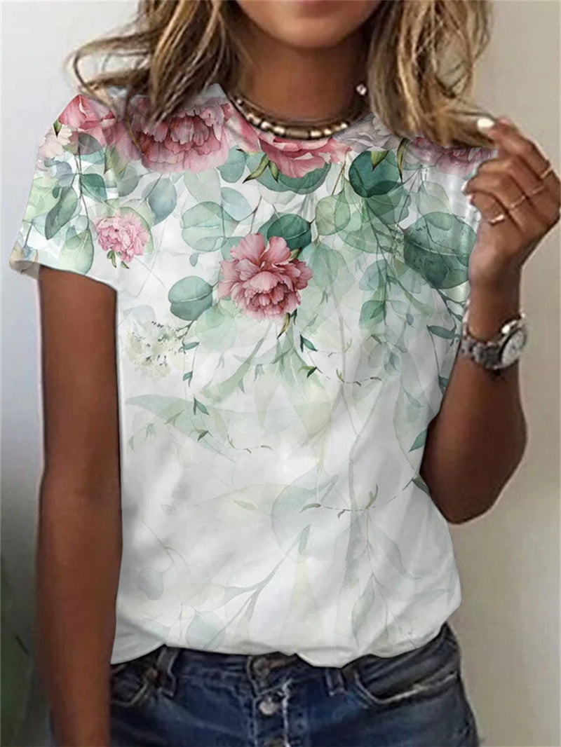 Women Long Sleeve V-neck Graphic Floral Printed Top