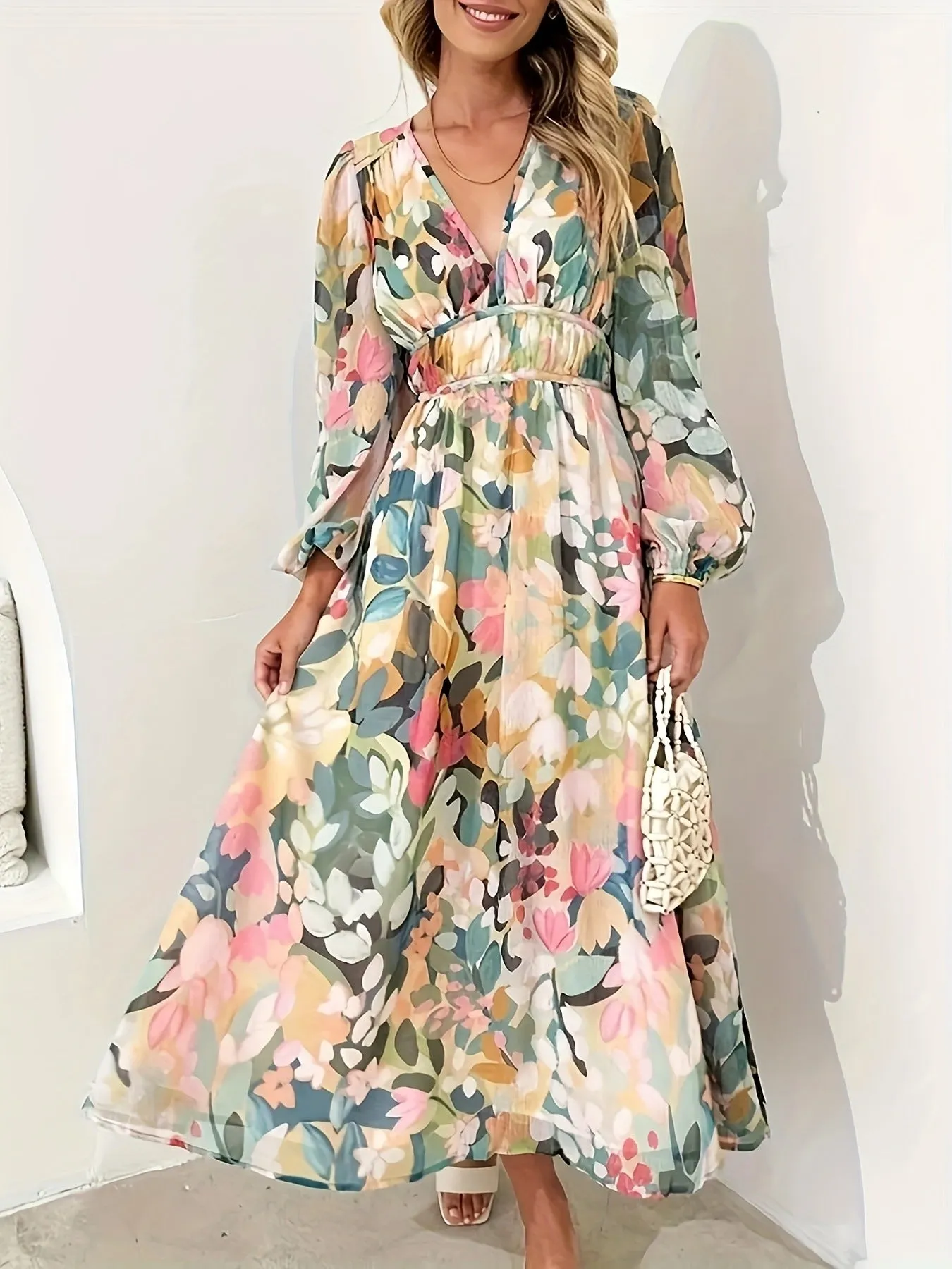 Floral Print Long Sleeve Midi Dress mysite idetrend