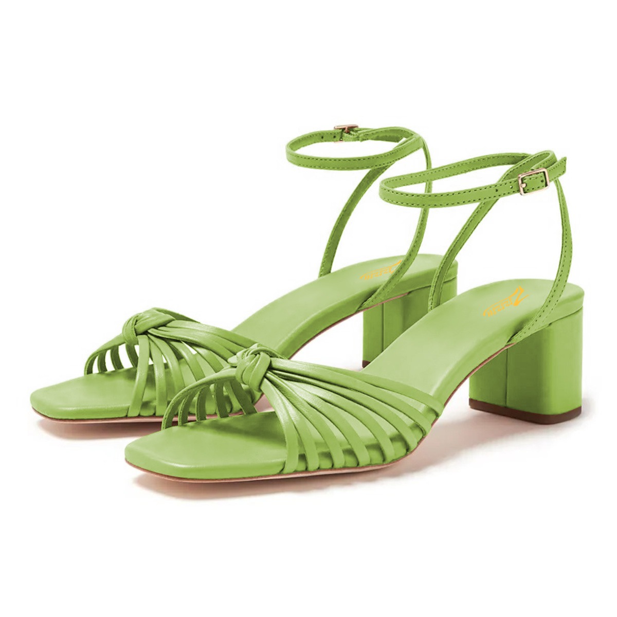 Simple Open Square Toe Knot Decor Strap Heels Sandals in Green Nicepairs