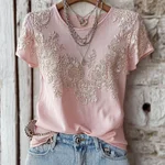 Vintage Floral Lace Embroidered Comfy Linen T Shirt - Image 2