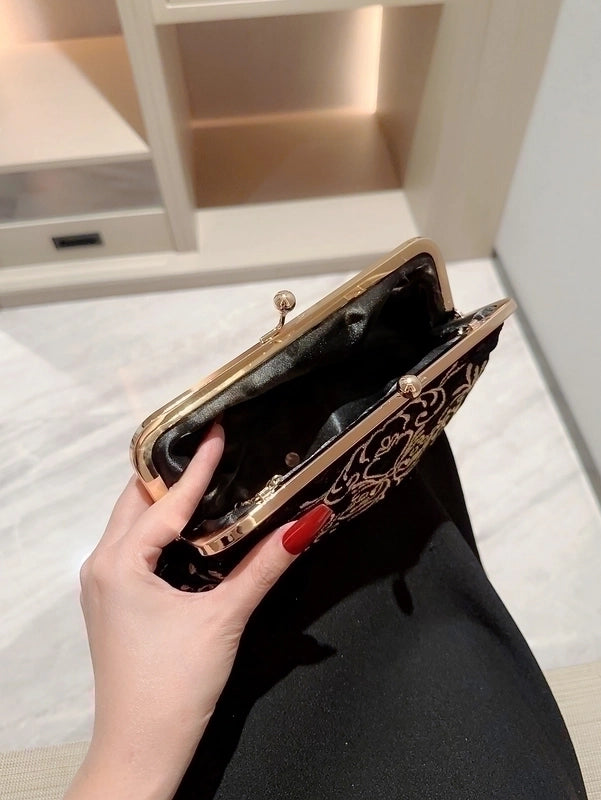 Black Polyester Geometric Embroidery Evening Bags