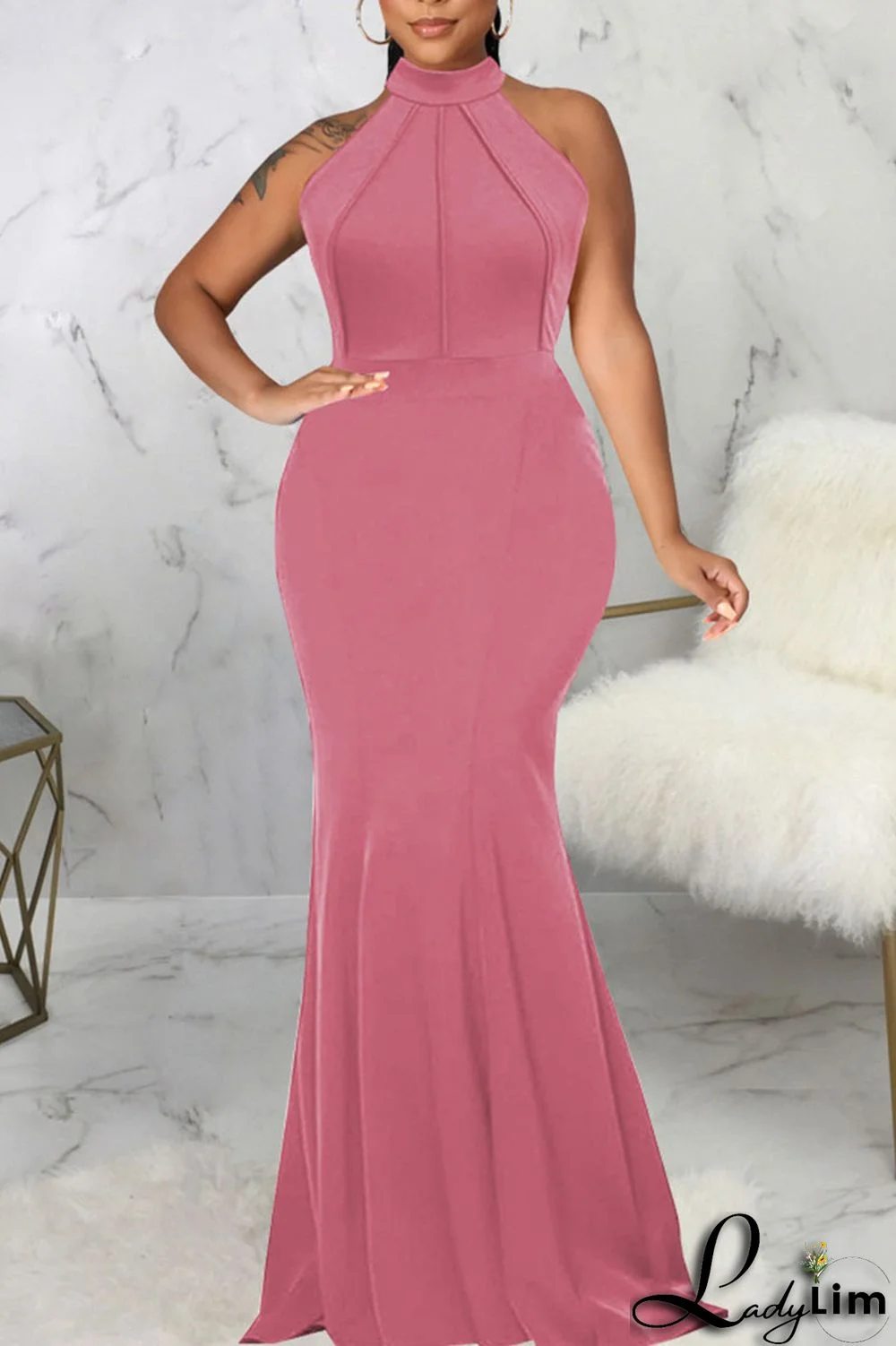 Dark Green Elegant Solid Patchwork Half A Turtleneck Evening Dress Dresses