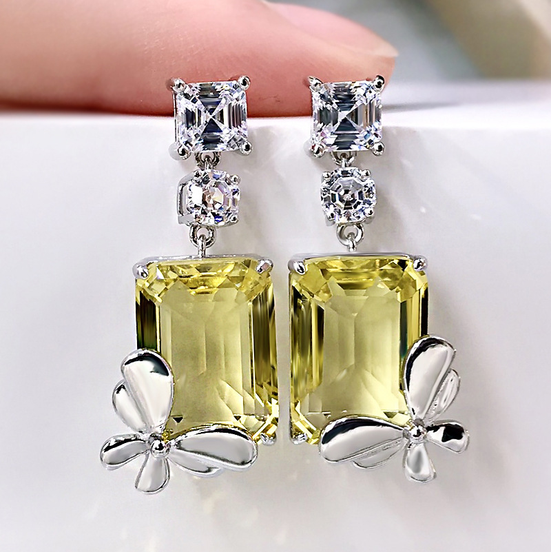 MIKAMU Jewelry 2024 New Arrival: S925 Silver Butterfly Flower Earrings for Women with Sea Blue Zirconia Studs and Pendants