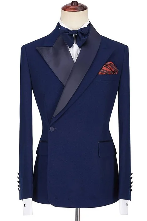 Fashion Dark Navy Formal Dinner Evening Suits With Peaked Lapel Party