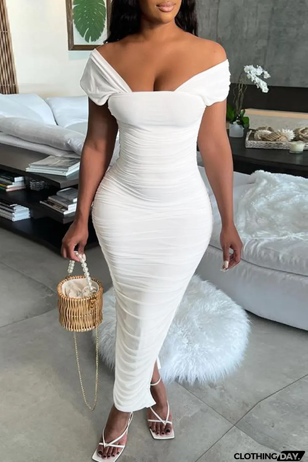 Red Sexy Solid Split Joint Square Collar Pencil Skirt Dresses