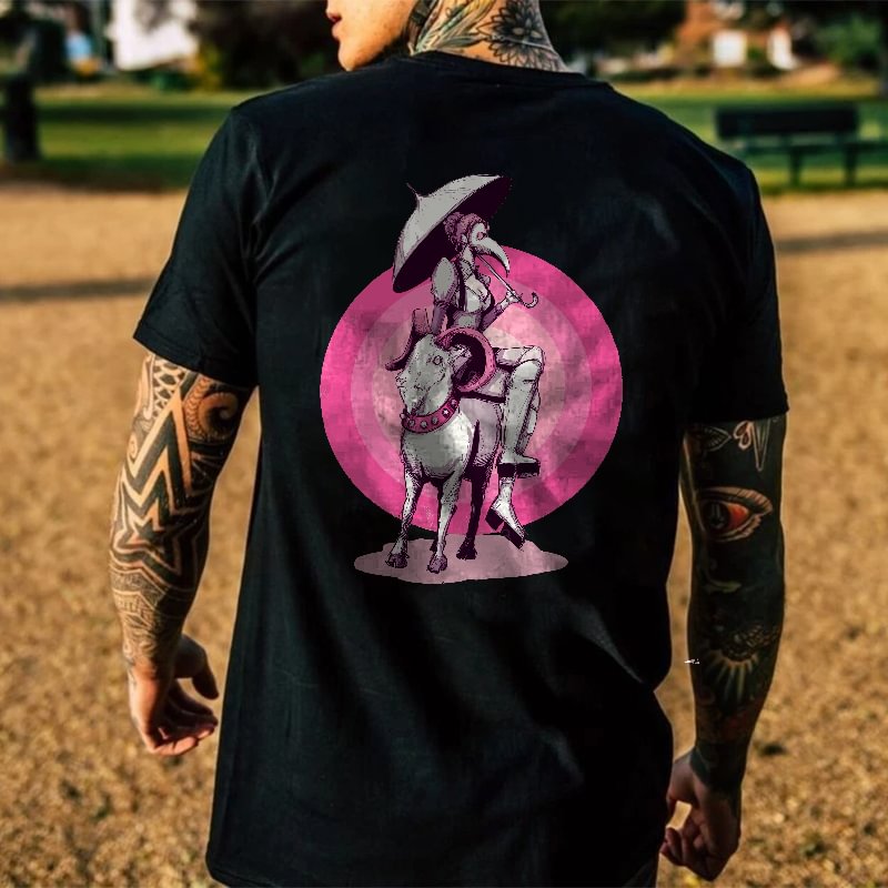 Woman Riding A Goat Printed Casual Men's T-shirt - Krazyskull