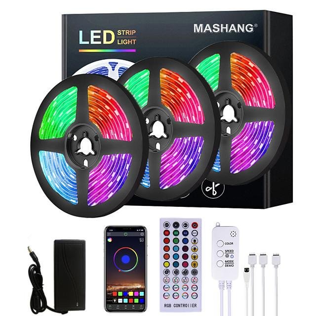 15M LED Strip Lights RGB LED Light Strip Music Sync LED Strip 5M 10M 20M 2835 SMD Color Changing LED Strip Light and 40 Keys Remote Bluetooth Controller for Bedroom Home TV Back Lights