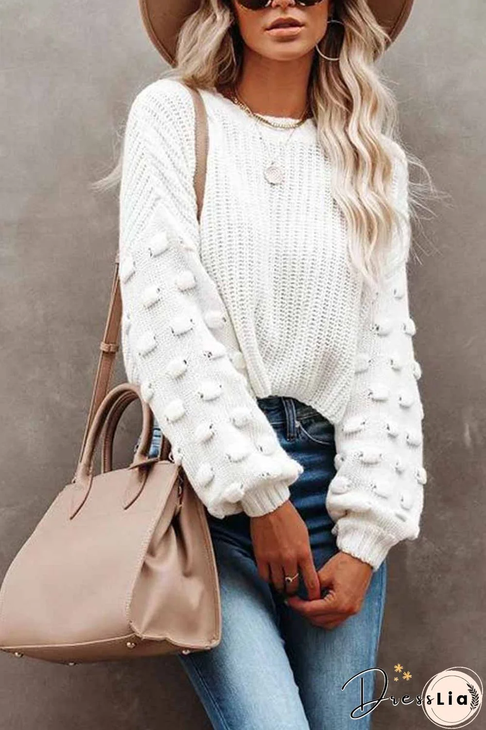 Cute Solid Color Knitted Crew Neck Sweater