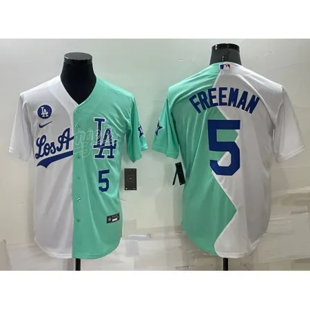 Men's Los Angeles Dodgers #5 Freddie Freeman 2022 All-Star White/Green Cool Base Stitched Baseball Jersey Y9OF