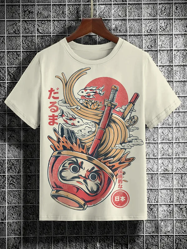 Men's Japanese Traditional Daruma Ramen Art Print Casual Short Sleeve T-Shirt