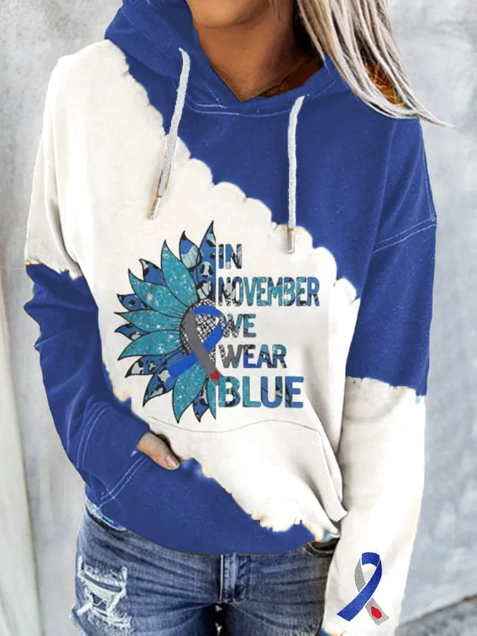 Women's Diabetes Awareness In November We Wear Blue Print Casual Hoodie