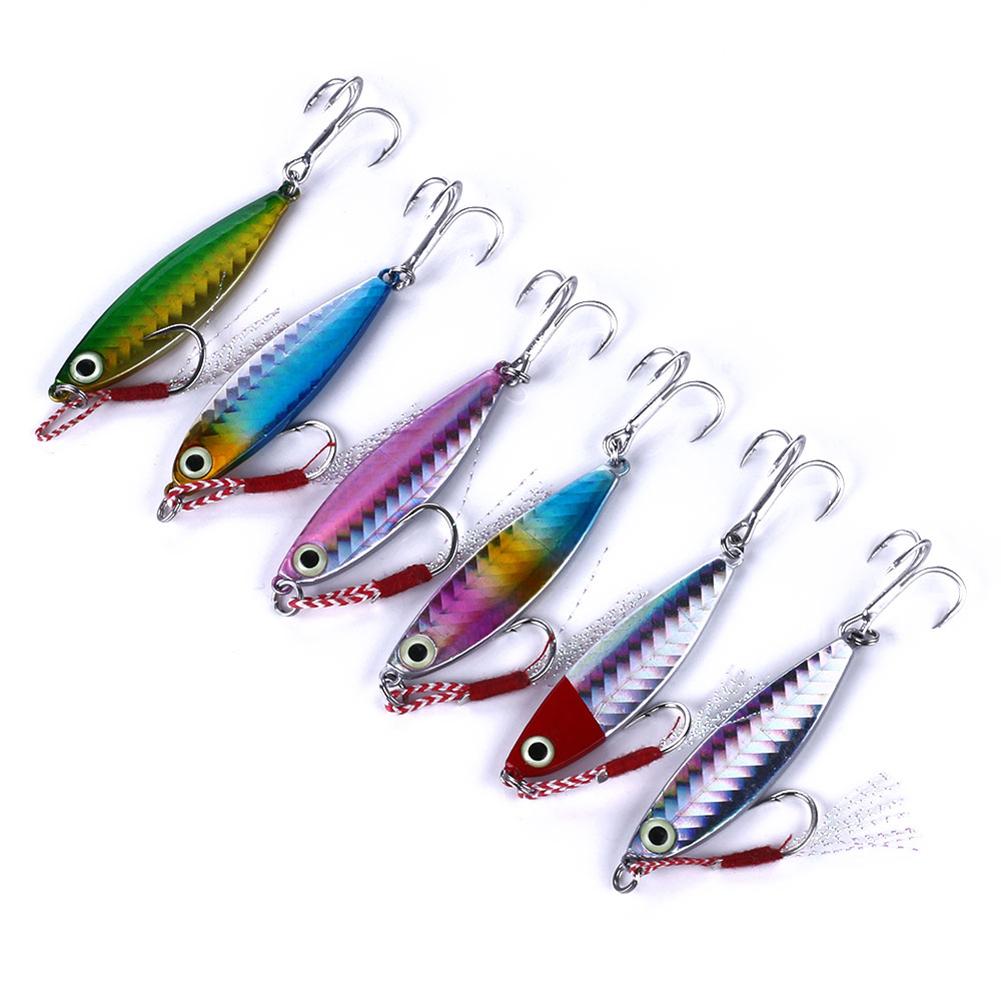 

6pcs Iron Plate Fishing Lures Artificial Lead Jig Hard Baits w/Treble Hook, 7g, 501 Original