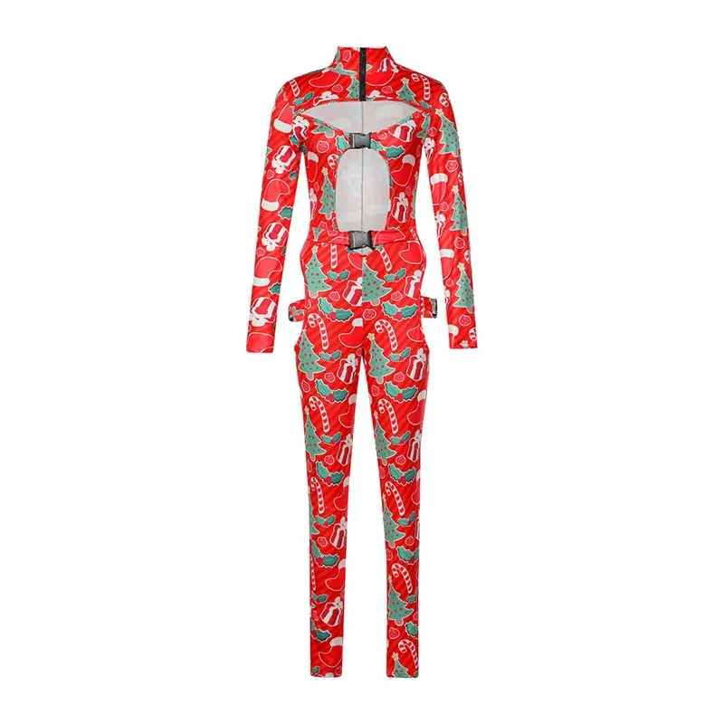 Sexy Women Bodycon Jumpsuit Solid Color Overalls Long Sleeves Rompers Bodysuits High Neck Hollow Out Buckle Biker Short Clubwear