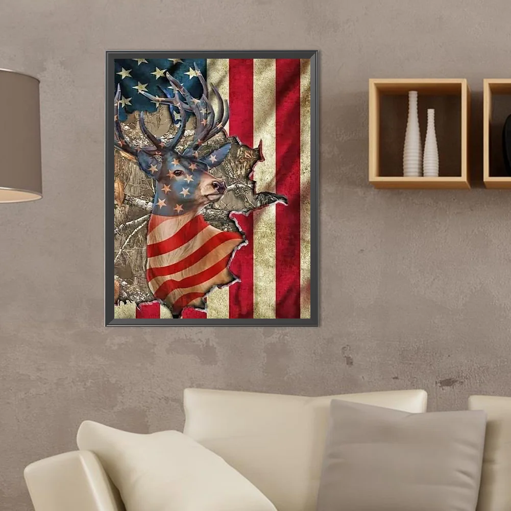 Full Round Diamond Painting 30*40cm - Elk And The Stars And Stripes
