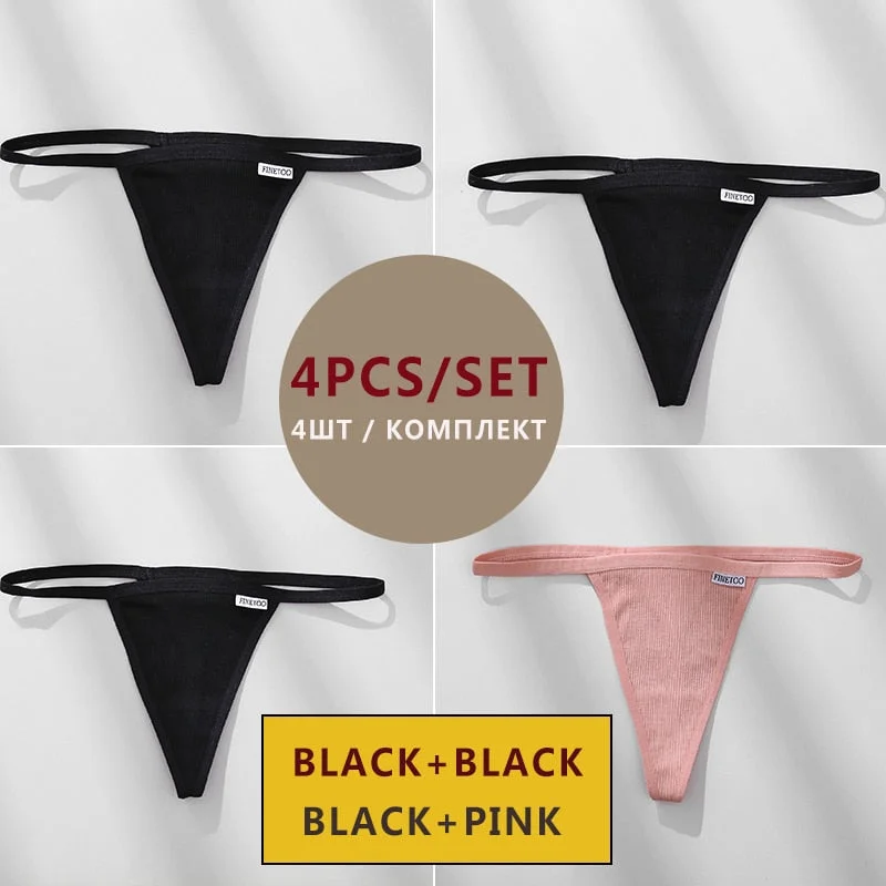 FINETOO 4PCS/Set Cotton Women Panties Woman Thong G-string Underwear Pantys Sexy Low Waist Underpant For Ladies Lingerie Female