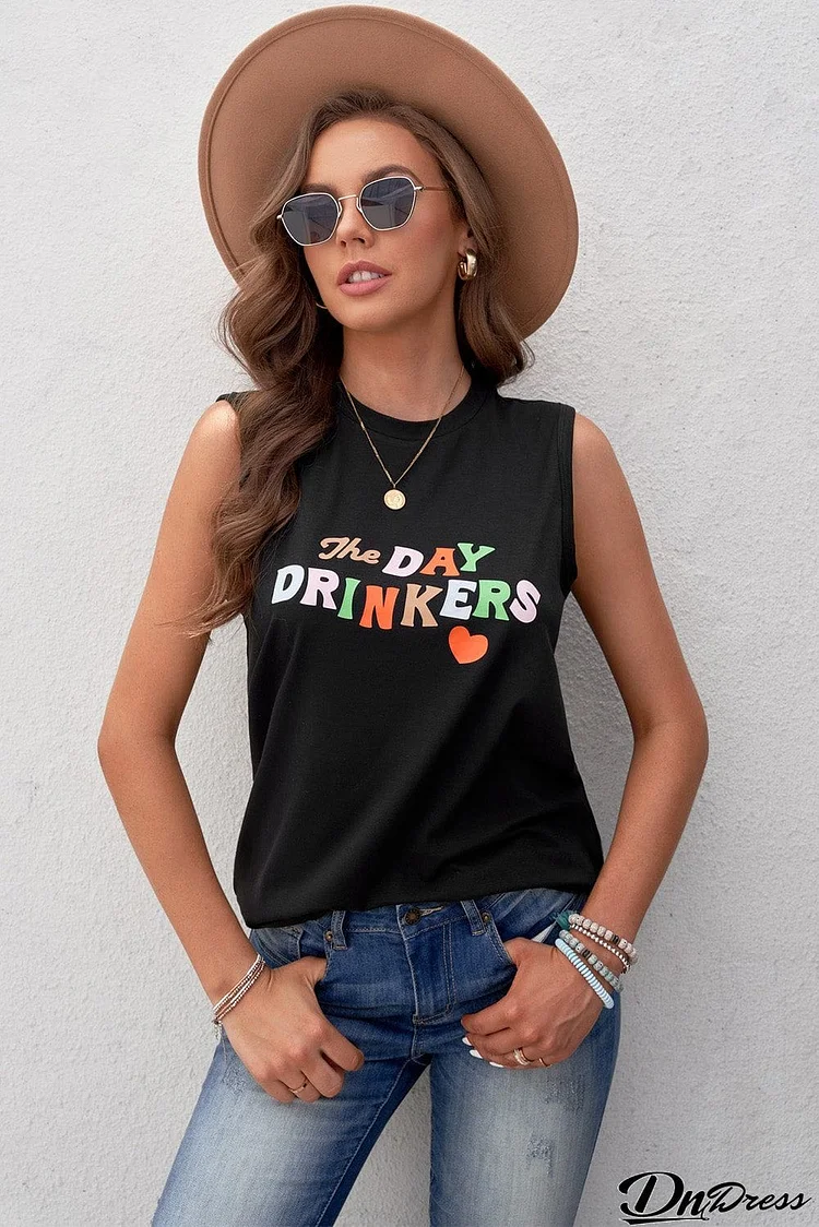 The DAY DRINKERS Letters Print Gray Tank Top