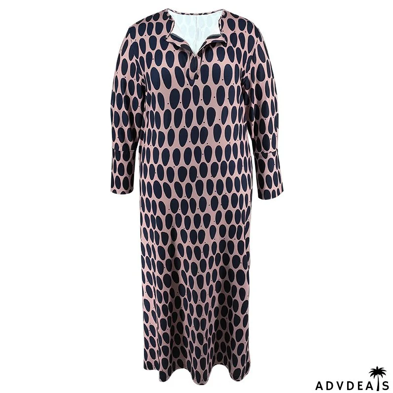 Plus Size Women Turndown Collar Long Sleeve Slit Dress