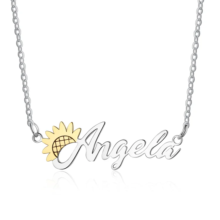 Personalized Name Necklace Silver Sunflower Name Necklace