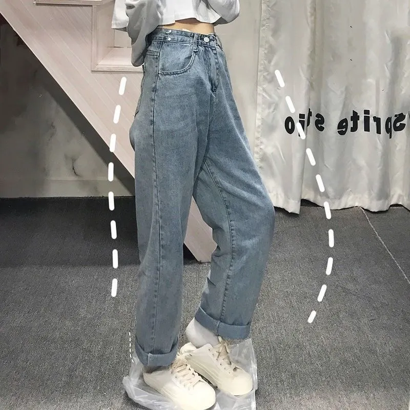 Jeans Women Loose Korean Style High Waisted Harajuku Ladies Wide Leg Denim Trousers Full-length Fashion Streetwear All-match