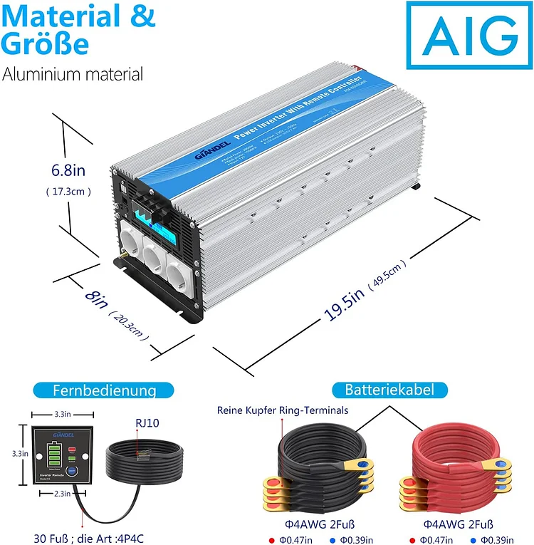 GIANDEL 5000W Modifizierter Welle Wechselrichter 12V auf 230V Fernbedienung  LED-Anzeige