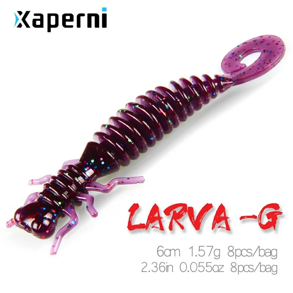 Xaperni Larva Soft Lures 6cm 1.57g 8pcs Artificial Lures Fishing Worm Silicone Bass Pike Minnow Swimbait Jigging Plastic Baits