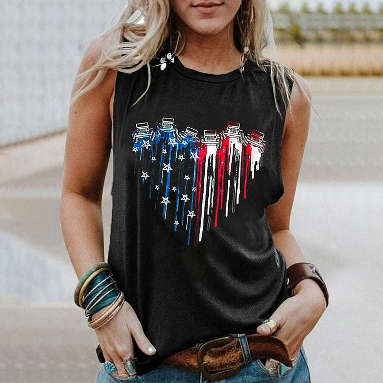 Comstylish Flag Heart Print Casual Tank Top