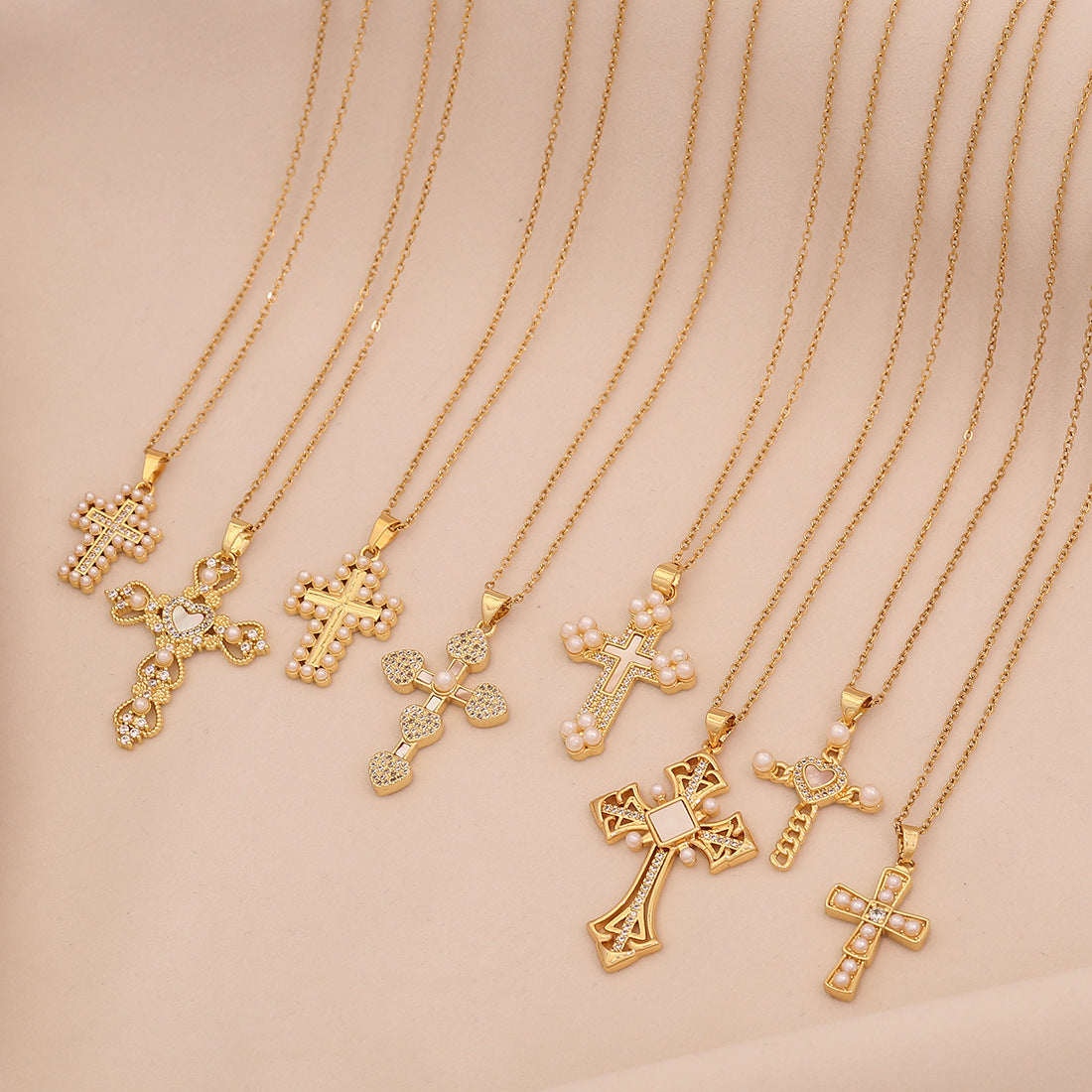 Pearl Cross Pendant Necklace Personalized Stainless Steel Clavicle Chain Trendy Necklace N1527