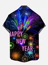 Happy New Year! Glitter Neon Fireworks Hawaiian Short Sleeve Shirt