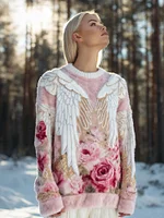 Boho Floral & Wings Women's Flannel Sweater