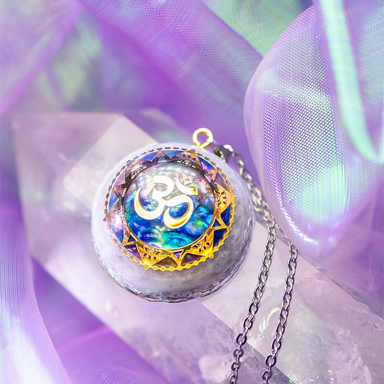 Clear Crystal OM Mandala Healing Orgone Necklace