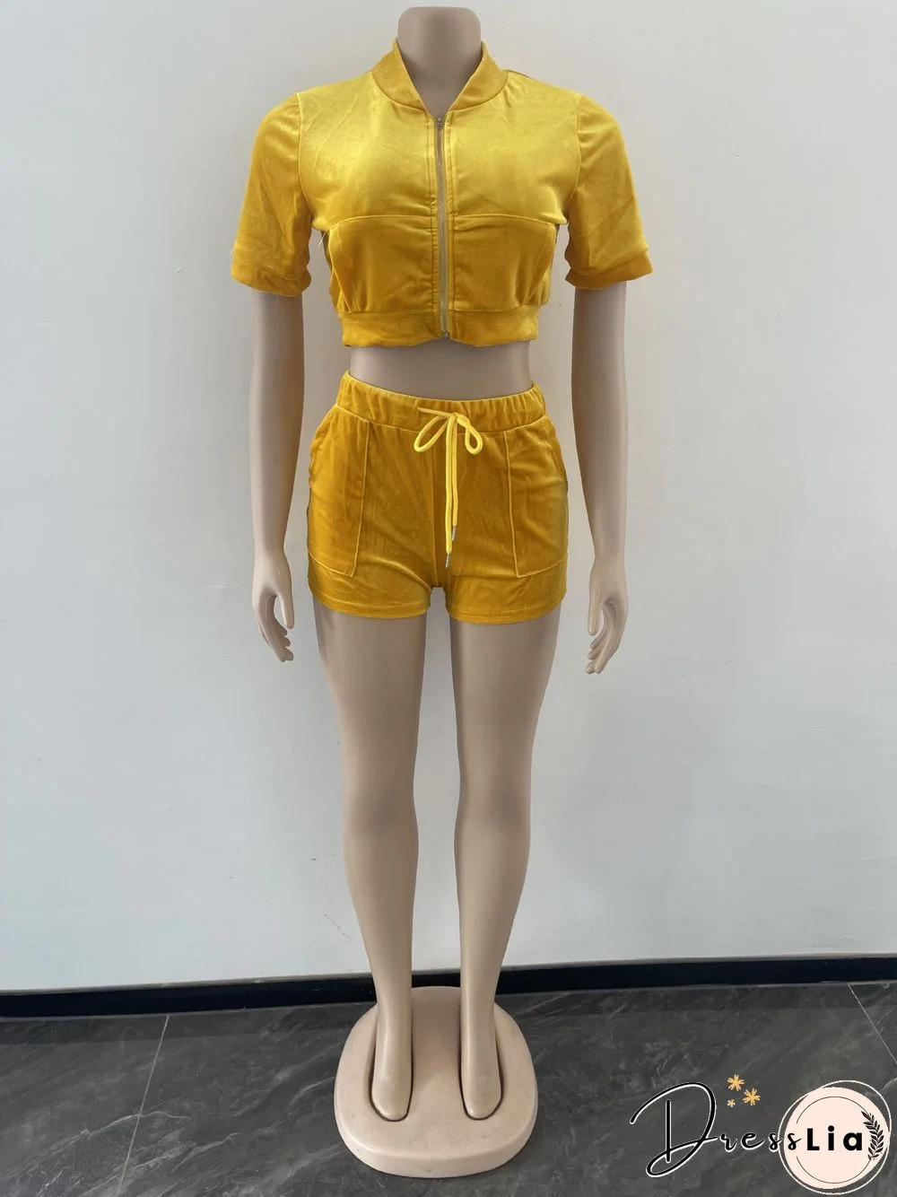 Velvet Crop Tops Biker Shorts Workout Matching Sets