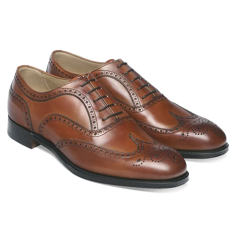 Men's Brown Leather Wingtip Brogue Dress Shoes