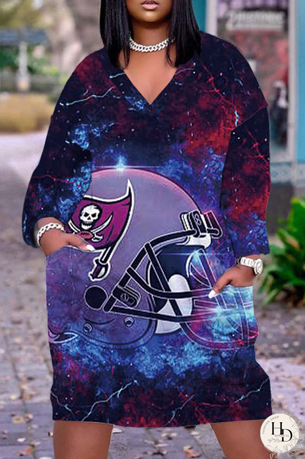 Purple Casual Vintage Print Patchwork V Neck Straight Dresses