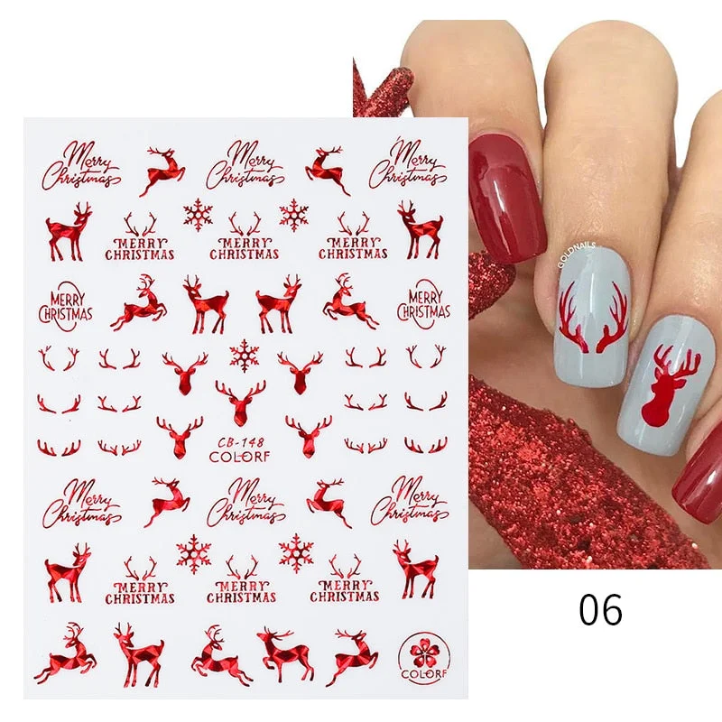 Winter Xmas 3D Nail Sticker Christmas Elk Santa Snowflake Rabbit Cartoon Slider Design Polish Nails Decals Nail Art DIY Decor-Nail Inspo