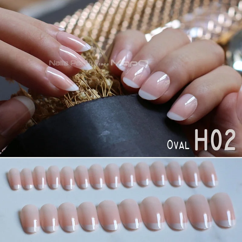Long stiletto nails white tip nude french fasle nails sheer white pink almond fake nail 24pcs-Nail Inspo