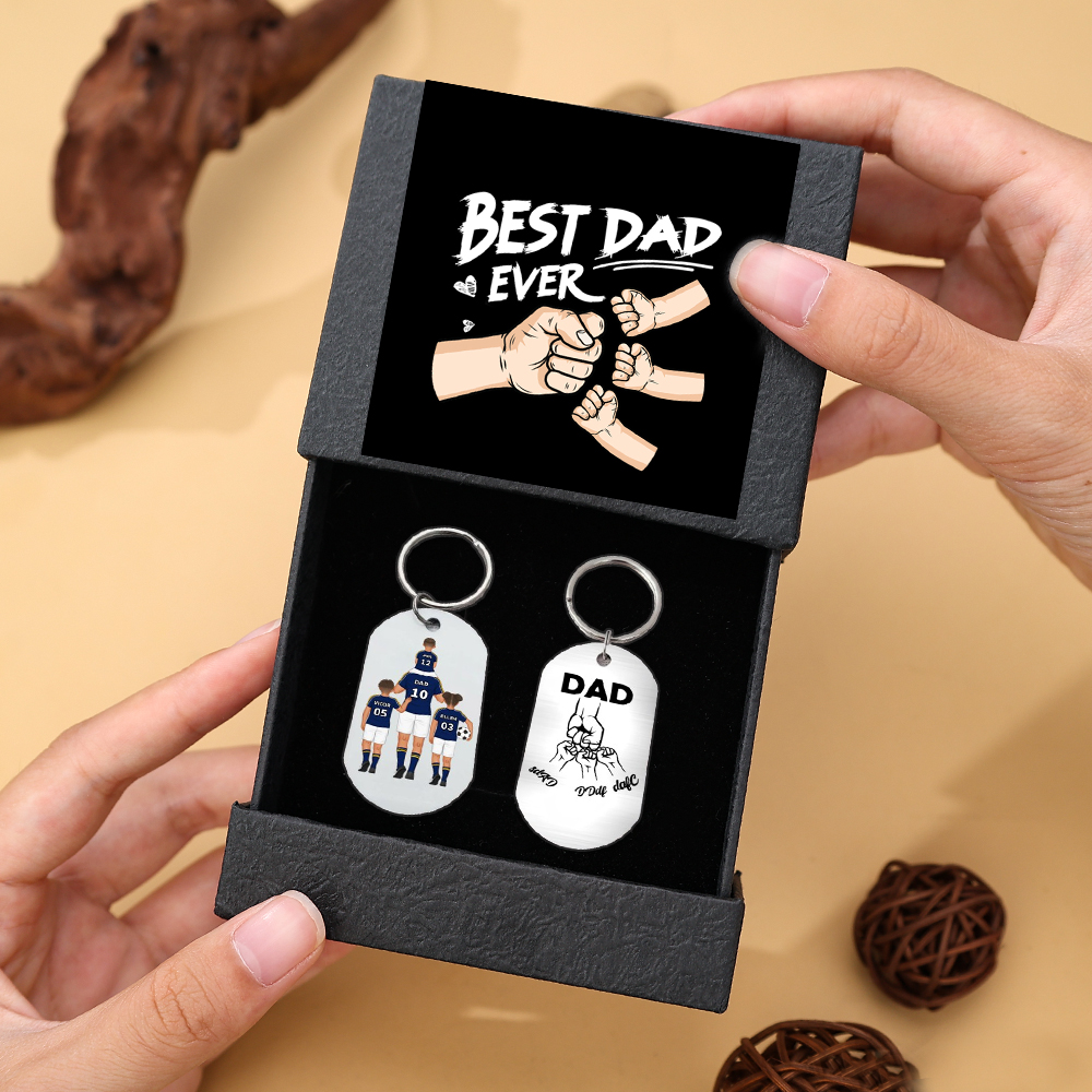 1-3 Names - Personalised Dad Football Team Fist Keychain Customized Name Gift with Gift Box for Dad/Grandad