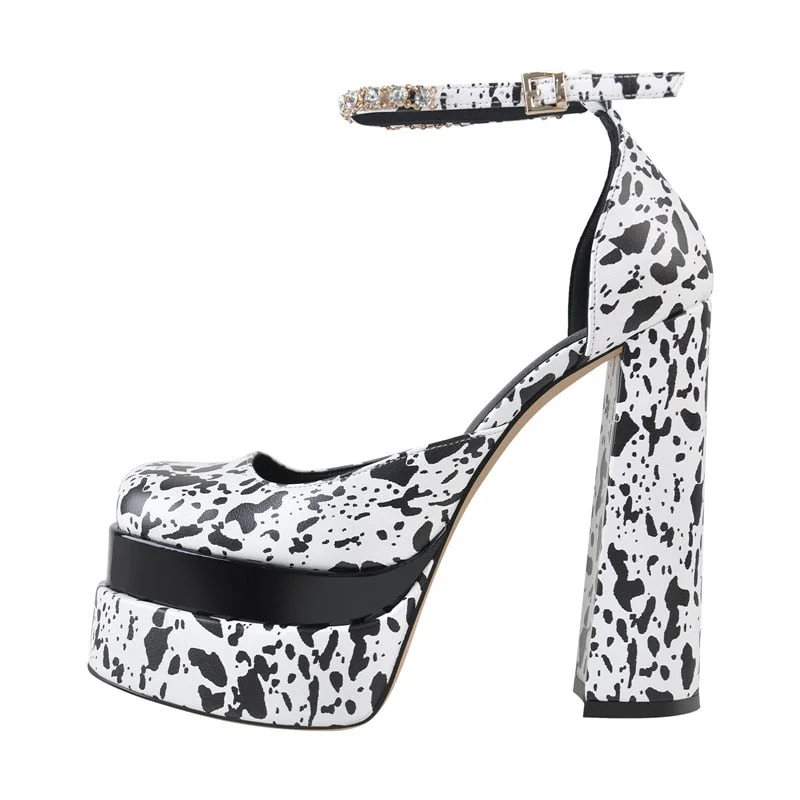 Onlymaker Square Toe Sandals Platform Thick High Heels Solid Mixed Colors Crystal Buckle Stain Sandals Graceful Women Pumps