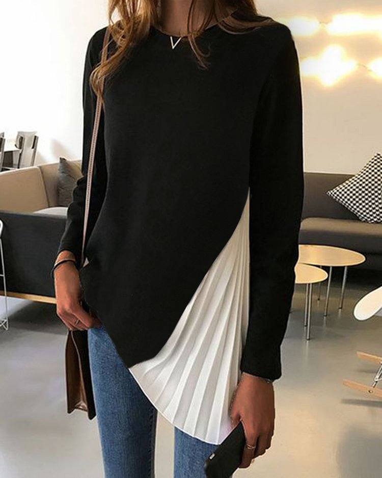 Pleated Solid Long Sleeve Top