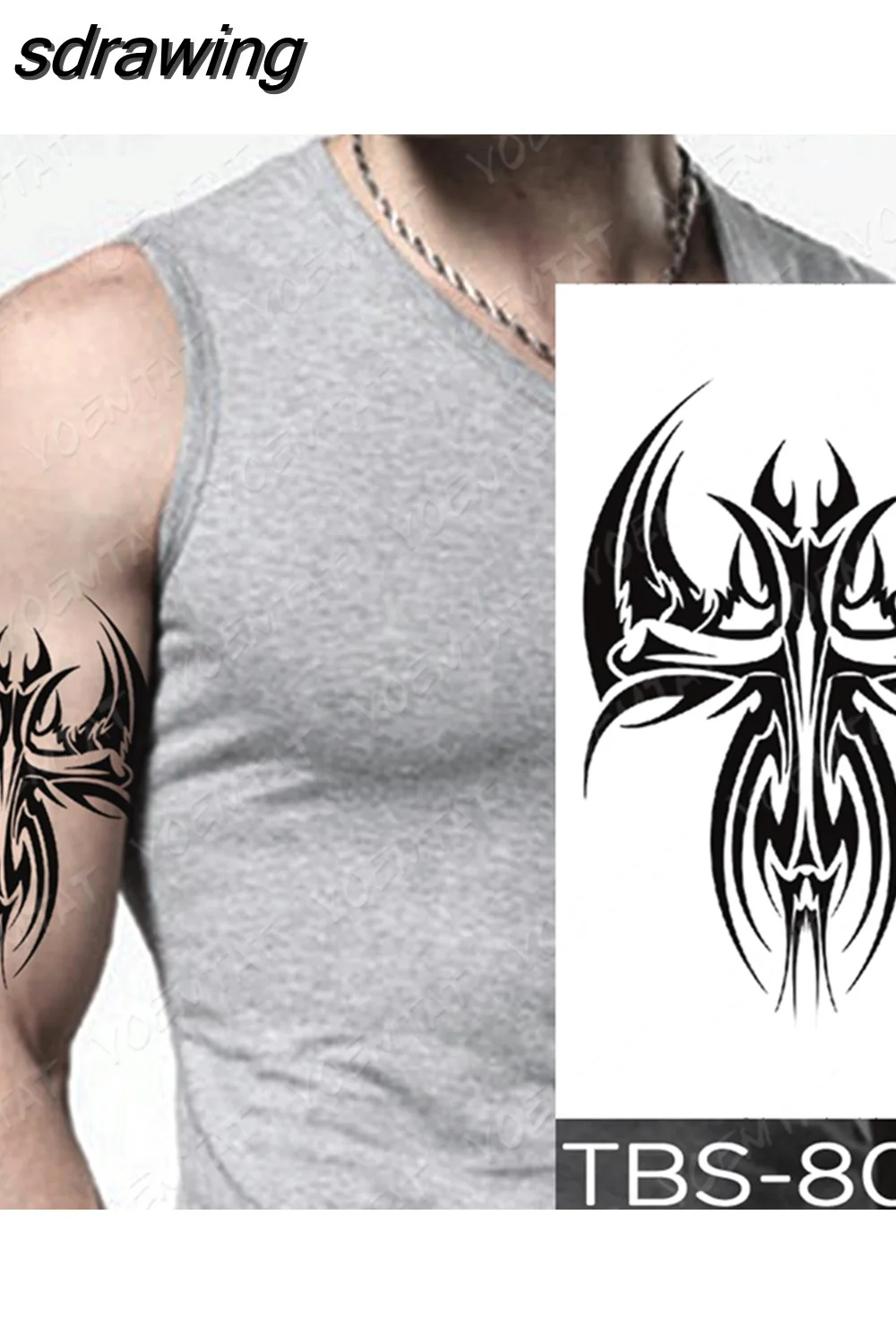sdrawing Temporary Tattoo Sticker Yin Yang Dragon Feather Wings Flash Tattoos Wolf Totem Body Art Arm Fake Tatoo Men