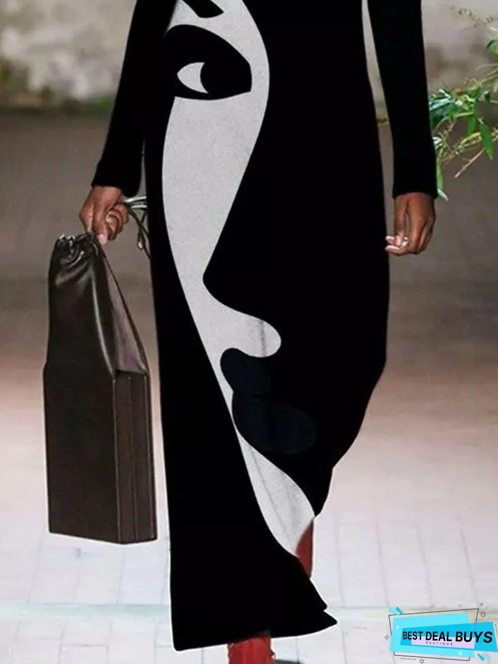 Printed Casual Long Sleeve Cotton-Blend Weaving Dress