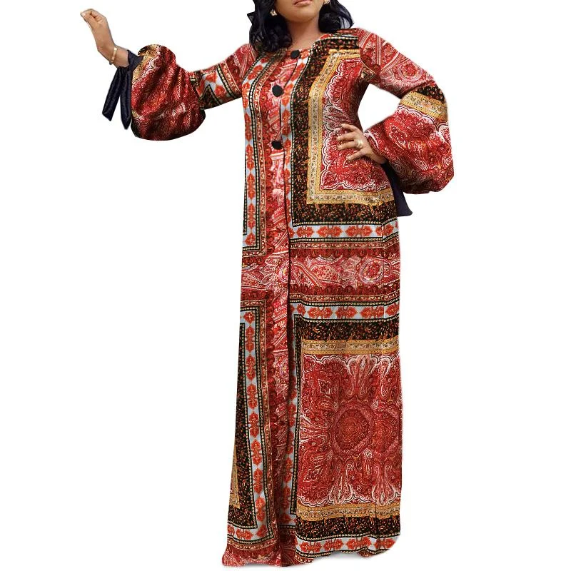 Women Maxi Dresses 3 Colors VONDA Ladies Autumn Button Down Long Sleeve Printed Dress Kleid Sundress Vintage Vestidos Femme Robe