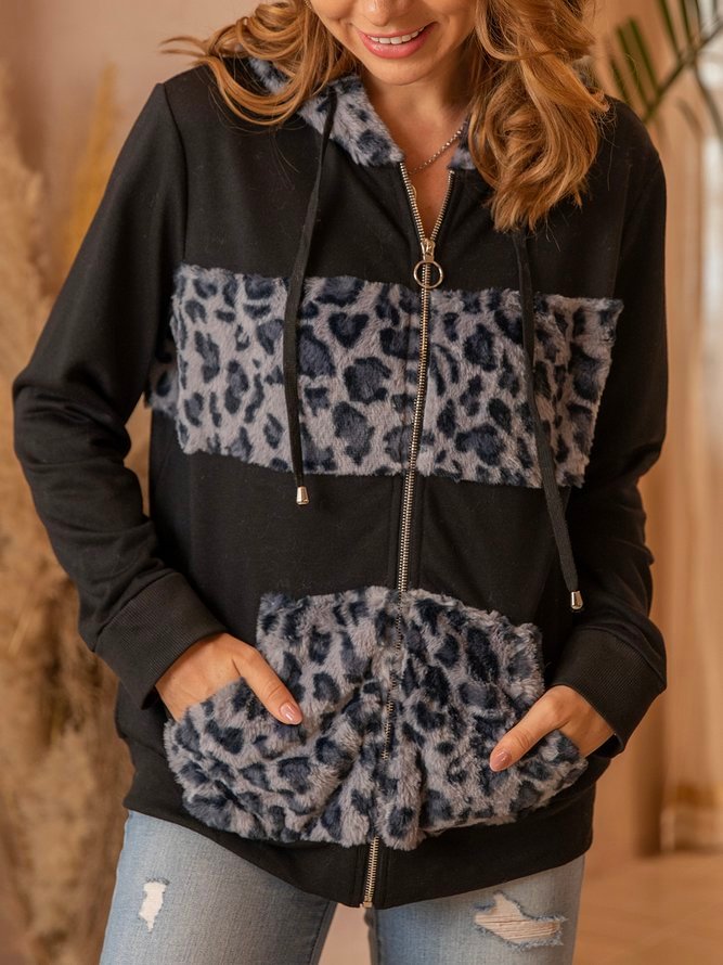 Paneled Casual Leopard Sweatshirt