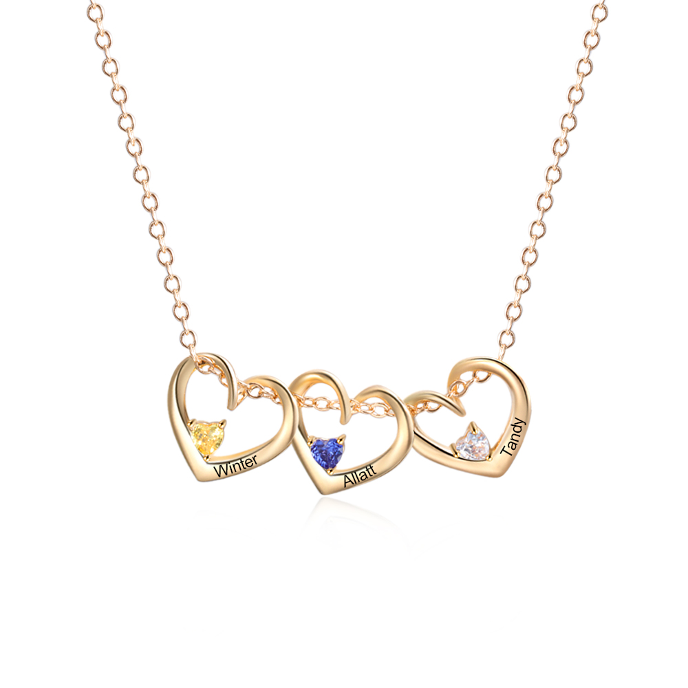 Personalised Heart Pendant Necklace Custom 3 Names & 3 Birthstones Necklace Gifts for Her-Jessemade AU