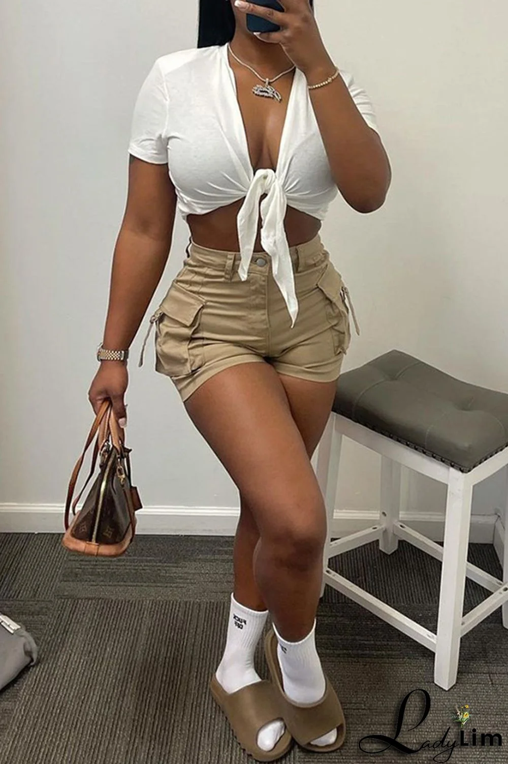 Pink Fashion Casual Solid Patchwork Regular High Waist Shorts