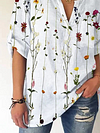Pockets Casual Floral V Neck Blouse